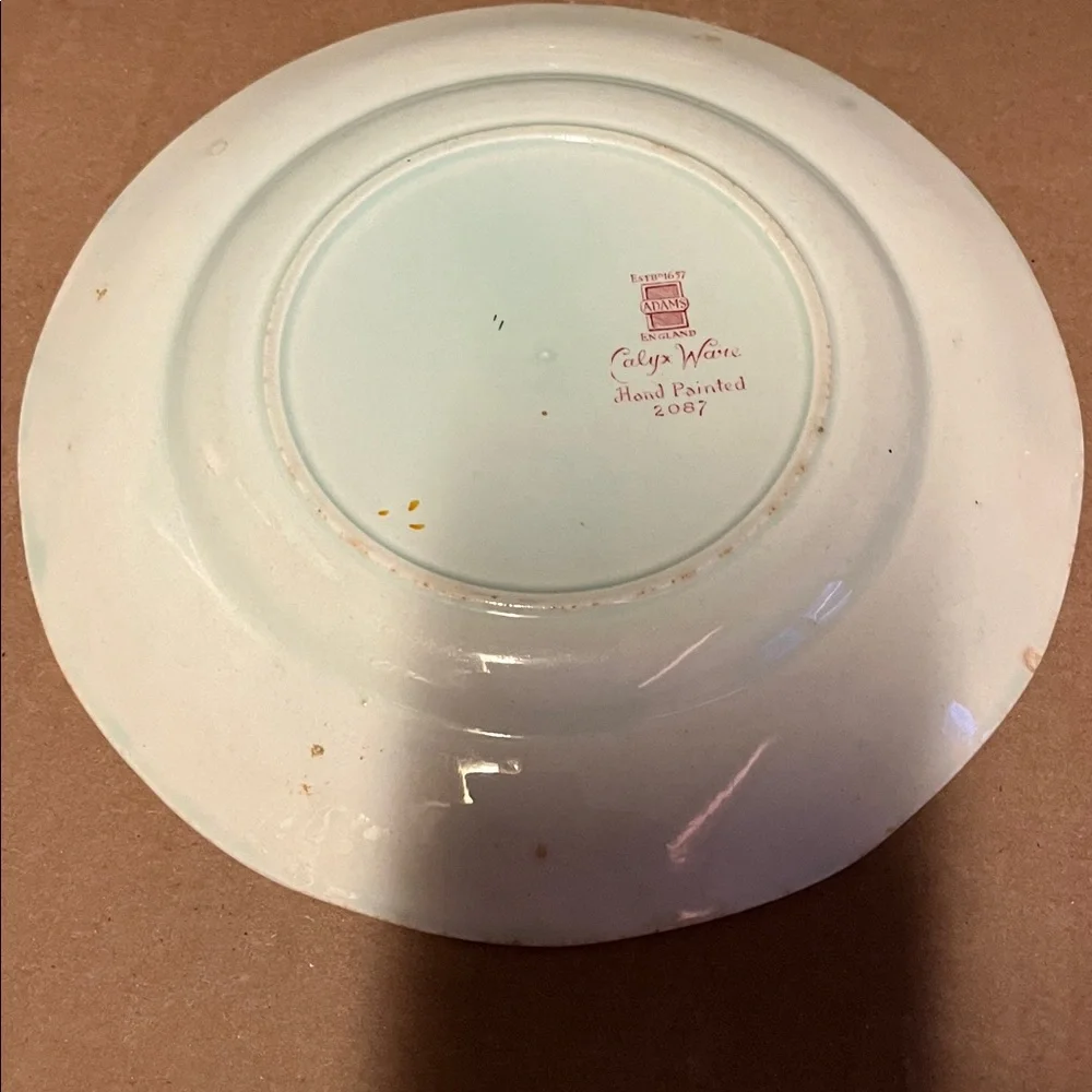 Floral Patterned Dinner Plates - Pink and Green Calyx Ware (4) 8 inch - Picture 3 of 4